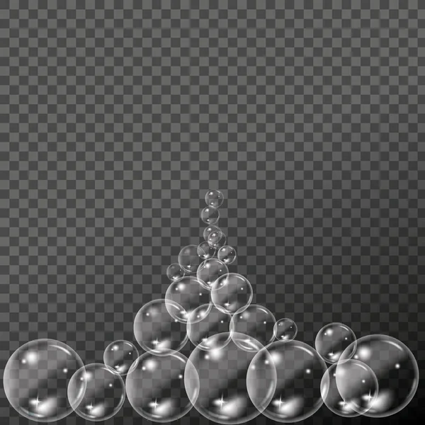 Burbujas de jabón transparentes voladoras sobre fondo a cuadros. — Vector de stock