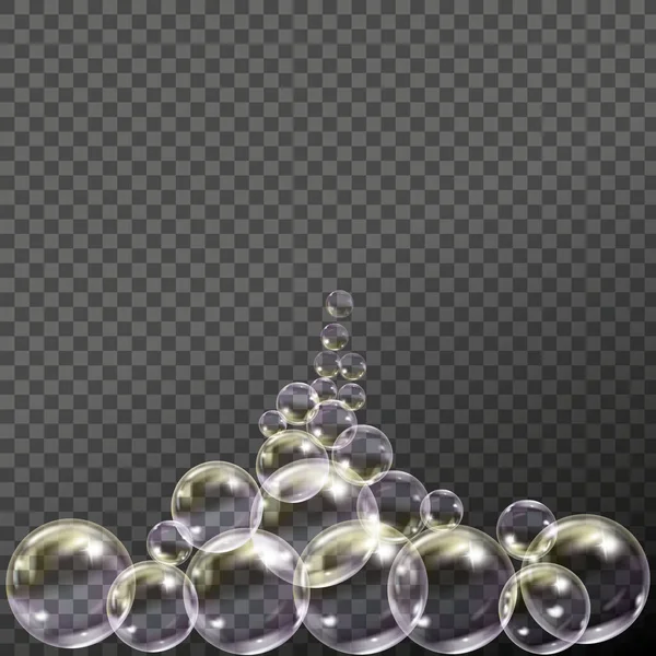 Flyg transparent såpa bubblor på rutig bakgrund. — Stock vektor