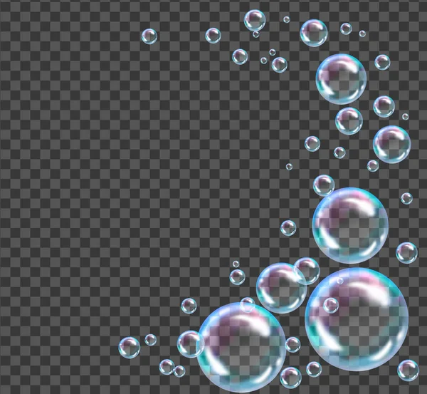 Bulles de savon transparentes volantes sur fond damier. — Image vectorielle