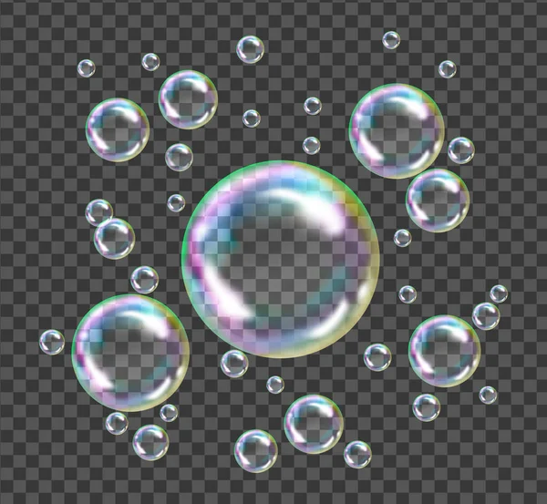Voando bolhas de sabão transparentes no fundo quadriculado. —  Vetores de Stock