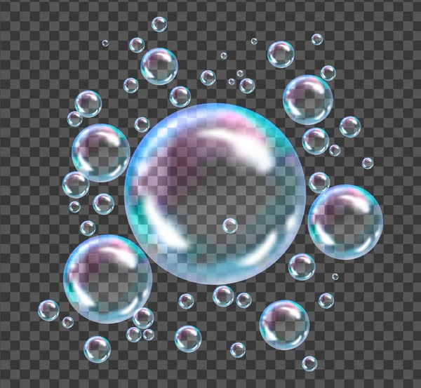 Létající transparentní mýdlové bubliny na kostkovaném pozadí. — Stockový vektor