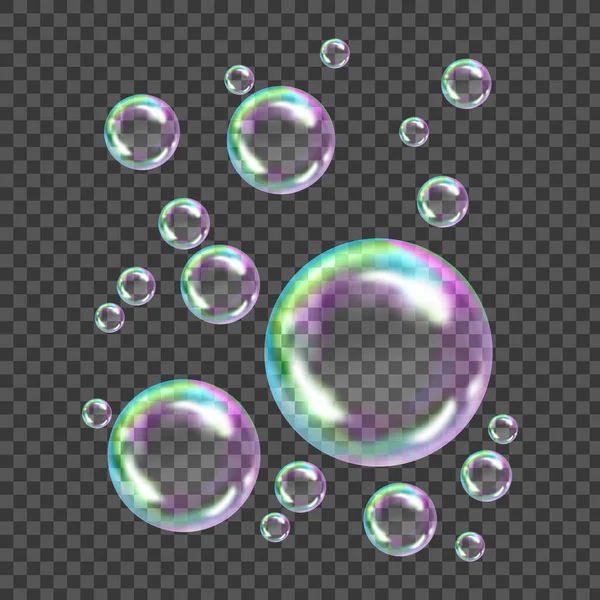 Bulles de savon transparentes volantes sur fond damier. — Image vectorielle