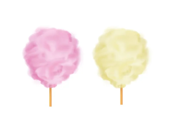Multi colored cotton candy on a wooden stick. — Stock Vector