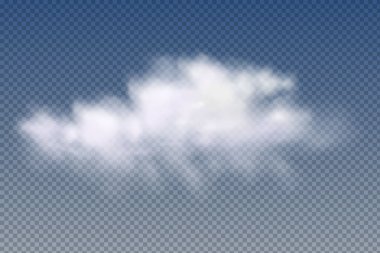 Gerçekçi izole ve şeffaf bulutlar, mavi arka planda sis veya duman.