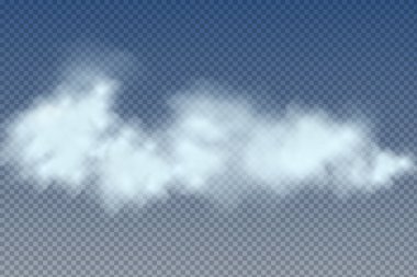 Gerçekçi izole ve şeffaf bulutlar, mavi arka planda sis veya duman.