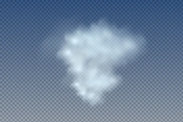 Nubes realistas aisladas y transparentes, niebla o humo sobre un fondo azul. — Vector de stock