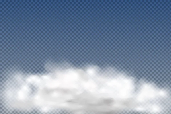 Nubes realistas aisladas y transparentes, niebla o humo sobre un fondo azul. — Vector de stock