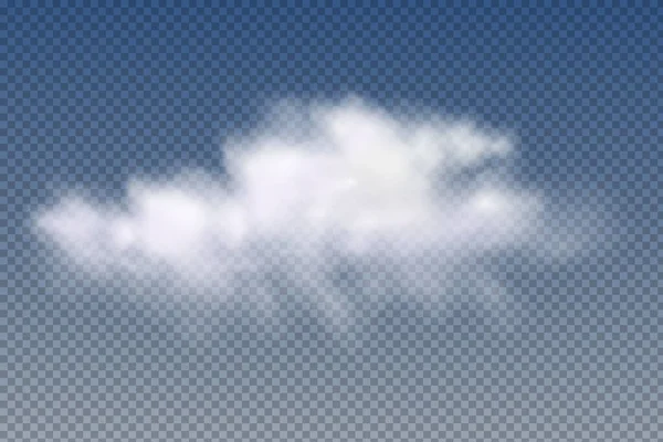 Nubes realistas aisladas y transparentes, niebla o humo sobre un fondo azul. — Vector de stock