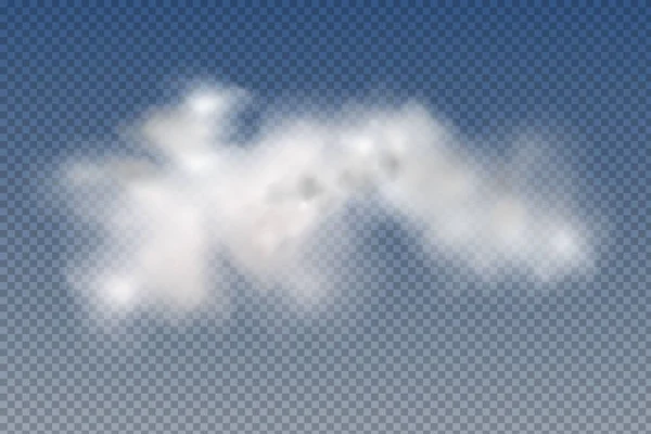 Nubes realistas aisladas y transparentes, niebla o humo sobre un fondo azul. — Vector de stock