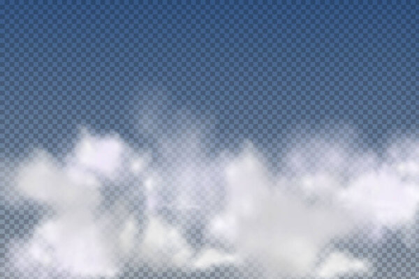 Realistic isolated and transparent clouds,fog or smoke on a blue background.