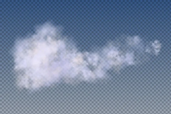 Nubes realistas aisladas y transparentes, niebla o humo sobre un fondo azul. — Vector de stock