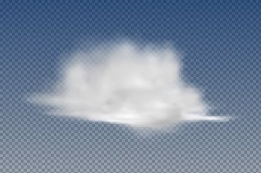 Gerçekçi izole ve şeffaf bulutlar, mavi arka planda sis veya duman.