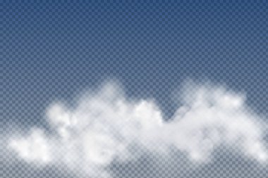 Gerçekçi izole ve şeffaf bulutlar, mavi arka planda sis veya duman.