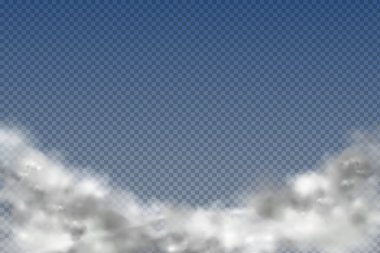 Gerçekçi izole ve şeffaf bulutlar, mavi arka planda sis veya duman.