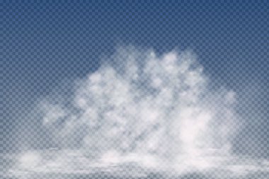 Gerçekçi izole ve şeffaf bulutlar, mavi arka planda sis veya duman.