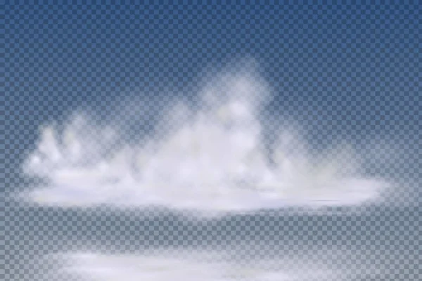 Realistisch isolierte und transparente Wolken, Nebel oder Rauch auf blauem Hintergrund. — Stockvektor