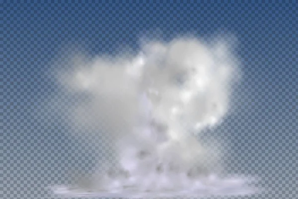 Nuages réalistes, isolés et transparents, brouillard ou fumée sur fond bleu. — Image vectorielle