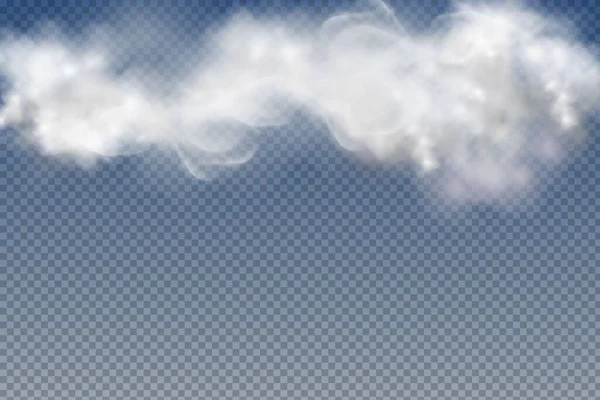 Nubes realistas aisladas y transparentes, niebla o humo sobre un fondo azul. — Archivo Imágenes Vectoriales