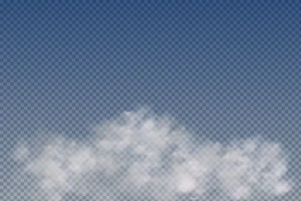 Realistiska isolerade och transparenta moln, dimma eller rök på en blå bakgrund. — Stock vektor