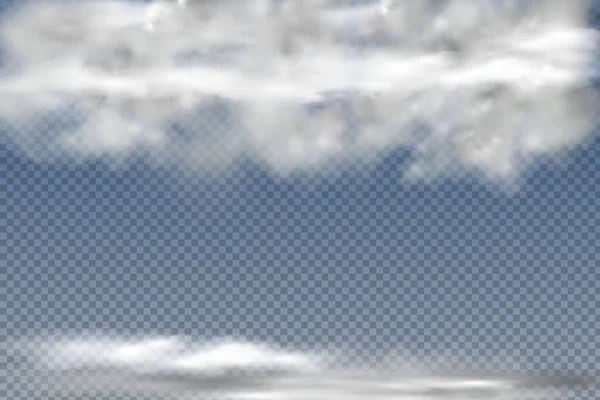現実的な隔離された透明な雲霧や煙が青い背景にあります. — ストックベクタ