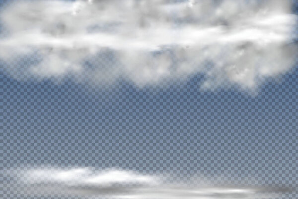 Realistic isolated and transparent clouds,fog or smoke on a blue background.