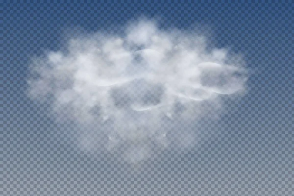 Nubes realistas aisladas y transparentes, niebla o humo sobre un fondo azul. — Archivo Imágenes Vectoriales