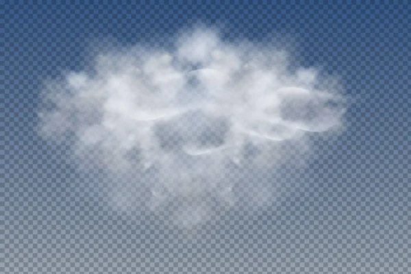 Nuages réalistes, isolés et transparents, brouillard ou fumée sur fond bleu. — Image vectorielle