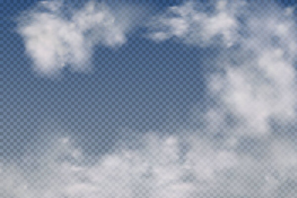 Realistic isolated and transparent clouds,fog or smoke on a blue background.