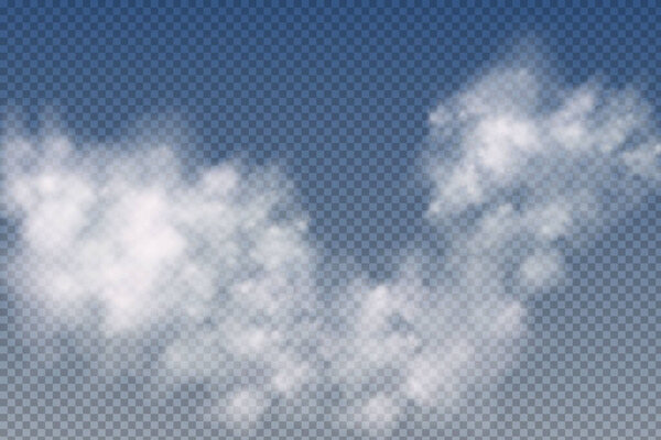 Realistic isolated and transparent clouds,fog or smoke on a blue background.