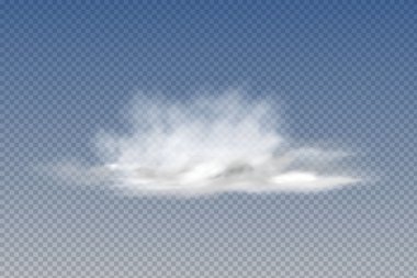 Mavi arka planda bir dizi gerçekçi izole ve şeffaf bulut, sis veya duman.