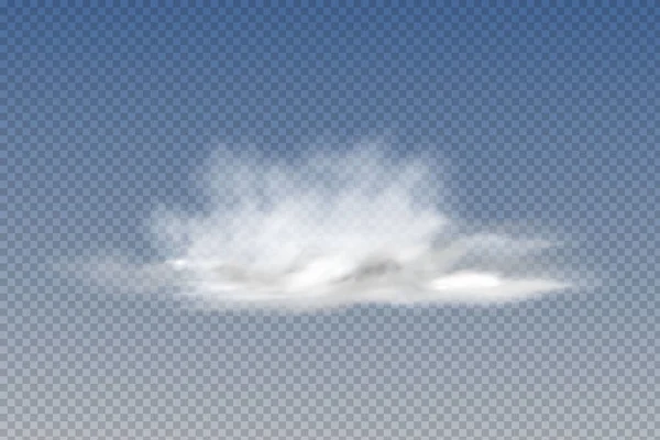 Conjunto de nubes aisladas y transparentes realistas, niebla o humo sobre un fondo azul. — Archivo Imágenes Vectoriales