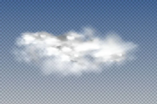 Conjunto de nubes aisladas y transparentes realistas, niebla o humo sobre un fondo azul. — Vector de stock