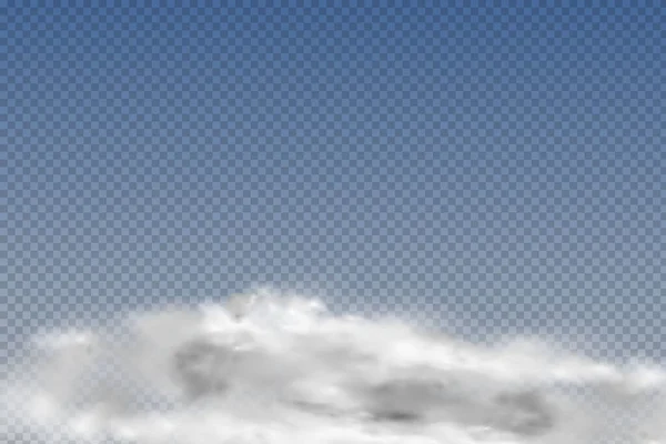 Conjunto de nubes aisladas y transparentes realistas, niebla o humo sobre un fondo azul. — Vector de stock