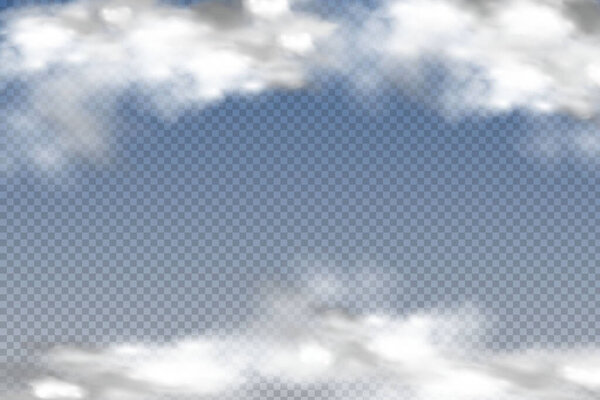 Set of realistic isolated and transparent clouds,fog or smoke on a blue background.