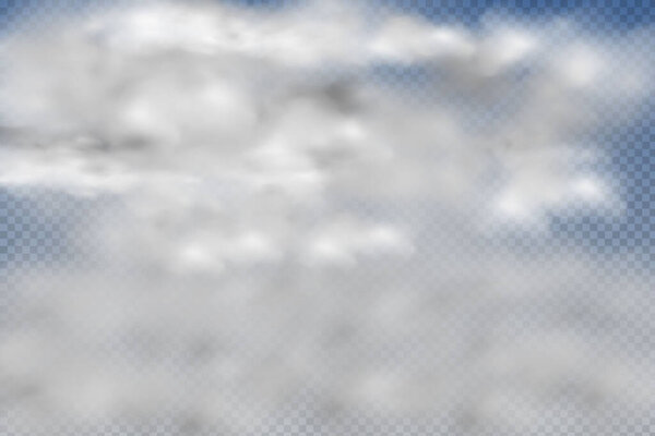 Set of realistic isolated and transparent clouds,fog or smoke on a blue background.