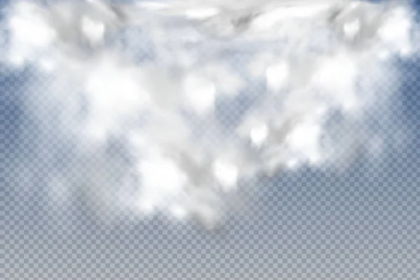 Set aus realistischen isolierten und transparenten Wolken, Nebel oder Rauch auf blauem Hintergrund. — Stockvektor