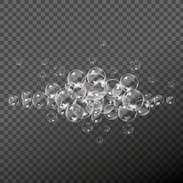 Bulles de savon transparentes volantes sur fond damier. — Image vectorielle