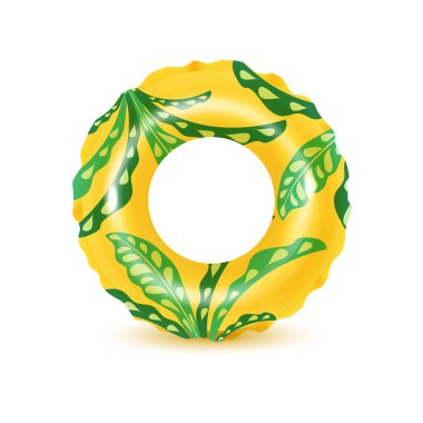 Beyaz arka planda yüzme halkaları. Su ve sahil için şişirilebilir plastik oyuncak ya da yolculuk güvenliği.