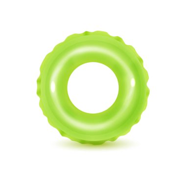 Beyaz arka planda yüzme halkaları. Su ve sahil için şişirilebilir plastik oyuncak ya da yolculuk güvenliği.