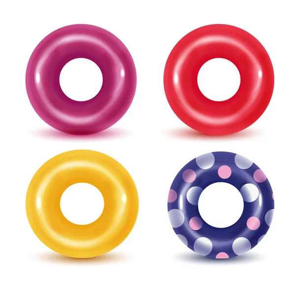 Swim rings on white background. Inflatable rubber toy for water and beach or trip safety. — Stock Vector