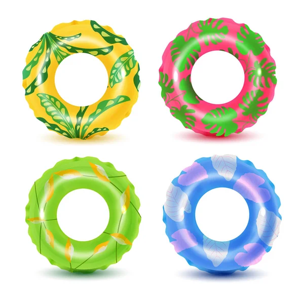 Beyaz arka planda yüzme halkaları. Su ve sahil için şişirilebilir plastik oyuncak ya da yolculuk güvenliği.
