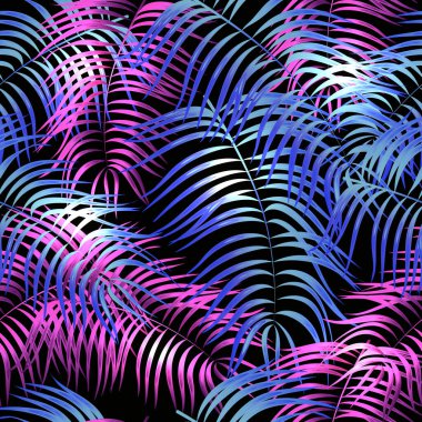 Palmiye yapraklı neon tropikal arkaplan..