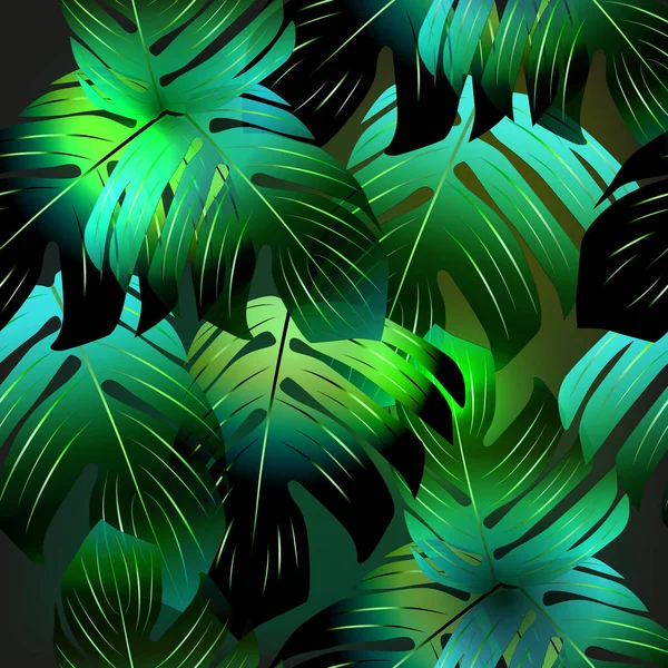 Neon tropical background with palm leaves .Summer night vector illustration. — Stock Vector