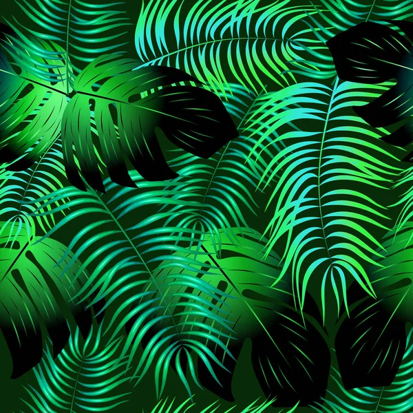 Neon tropical background with palm leaves .Summer night vector illustration. — 스톡 벡터