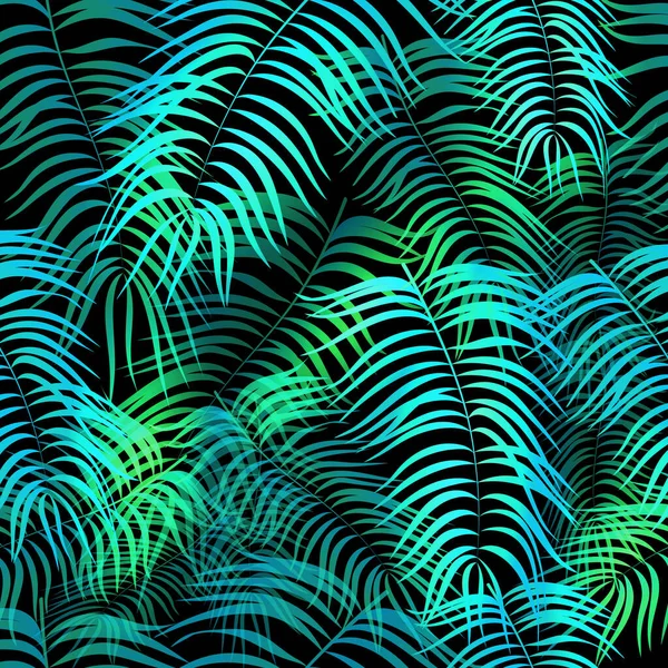 Neon tropical background with palm leaves .Summer night vector illustration. — 스톡 벡터