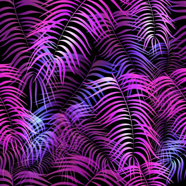 Neon tropical background with palm leaves .Summer night vector illustration. — Stock Vector