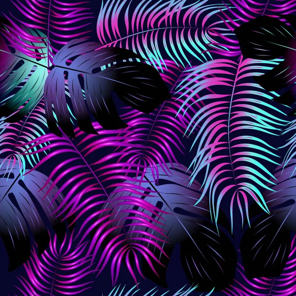 Palmiye yapraklı neon tropikal arkaplan..