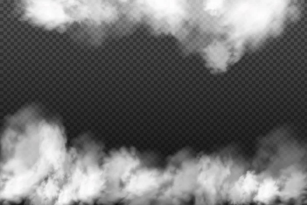 Nubosidad vectorial blanca, niebla o humo sobre fondo oscuro a cuadros. — Vector de stock