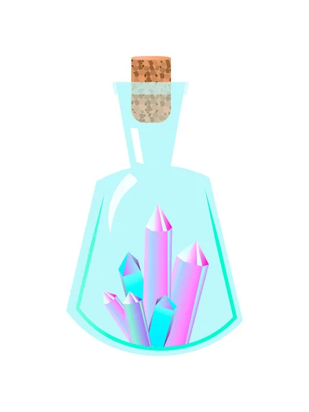 Flasks with a magical potion with sparkling multi colored elixir. — Stock Vector