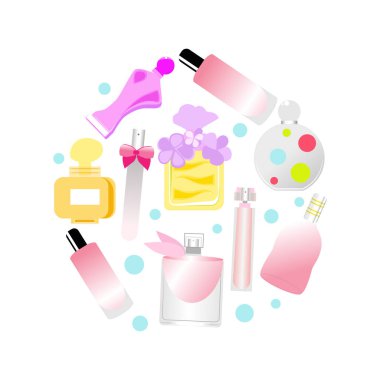 Kadınların kozmetik ürünleri ve parfümleri. Güzellik ürünleri paketleme şablonu.
